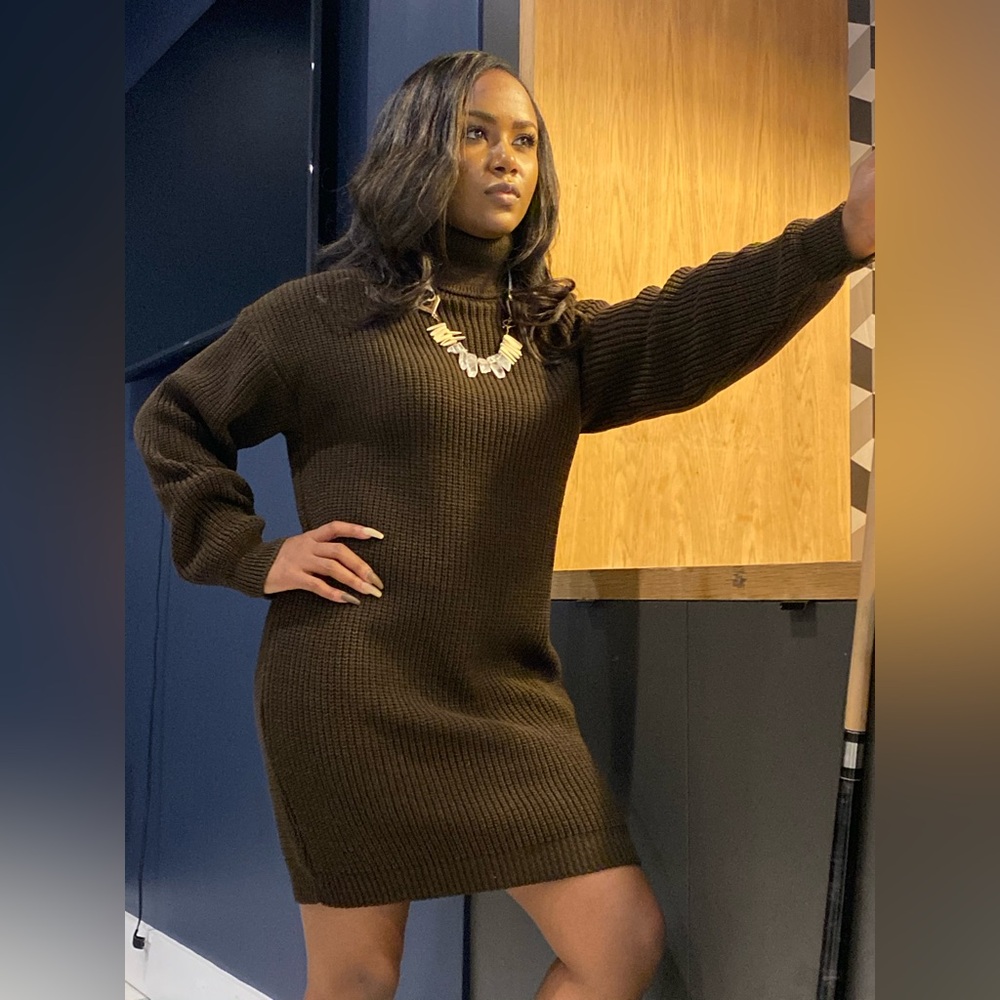 Chic Brown Long Sleeve Sweater Dress